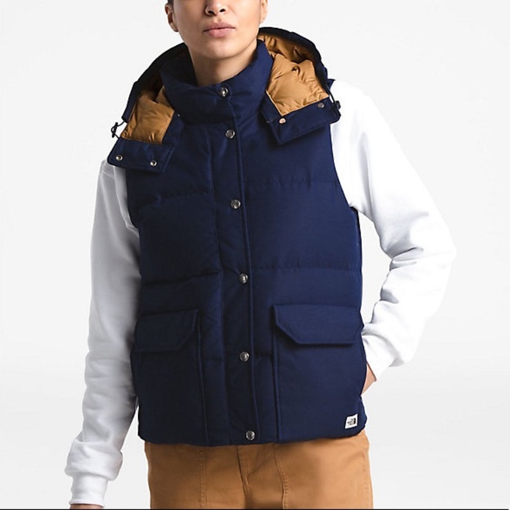 The North Face Women's Down Sierra Vest XLarge Navy Blue and Camel Brown